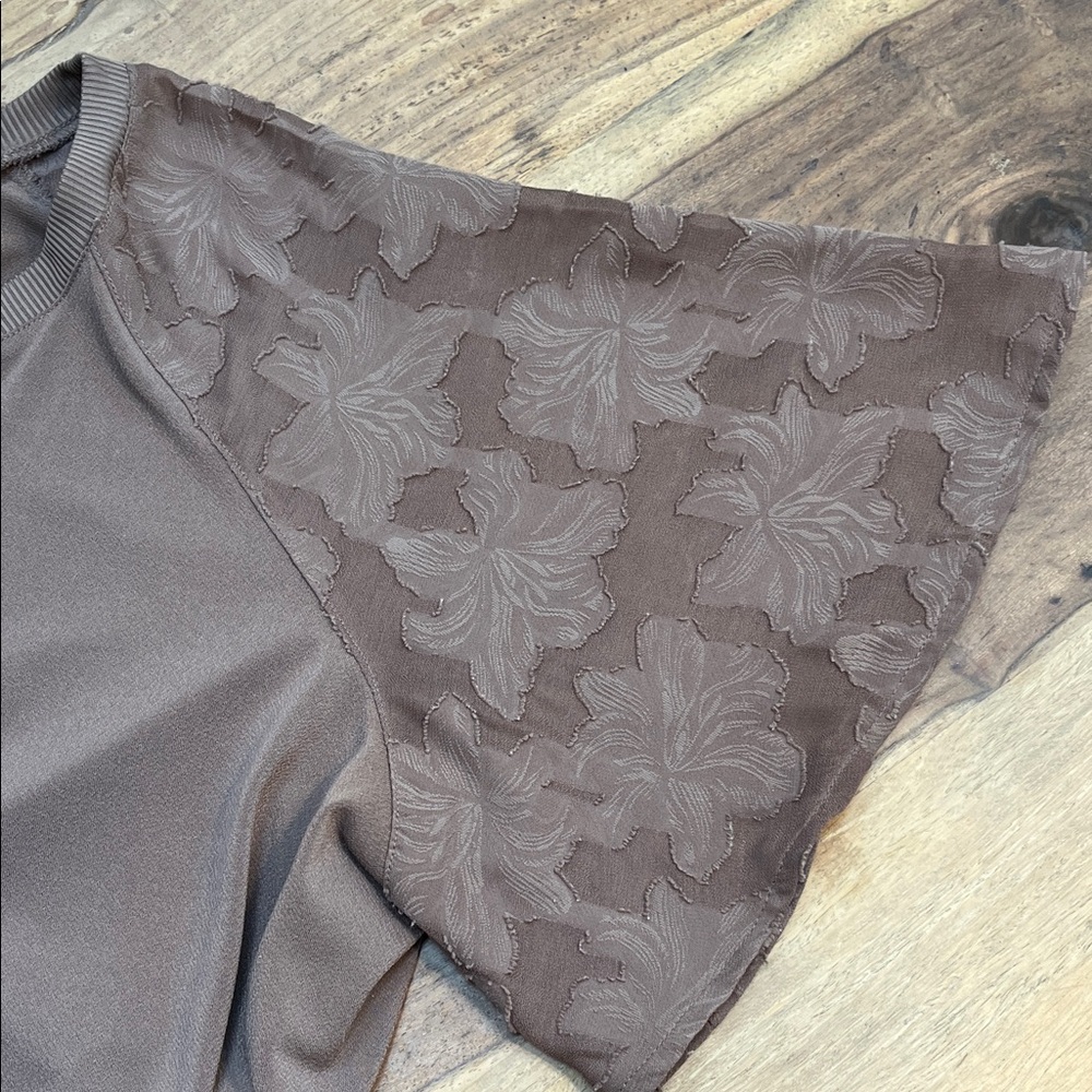 Nordstrom Rack Mocha Blouse with Floral Sleeves - Picture 5 of 9